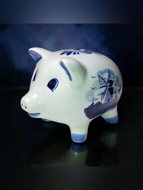 Vintage Delft Blue PiggyBank Bosman Holland HandPainted Windmill Floral 644